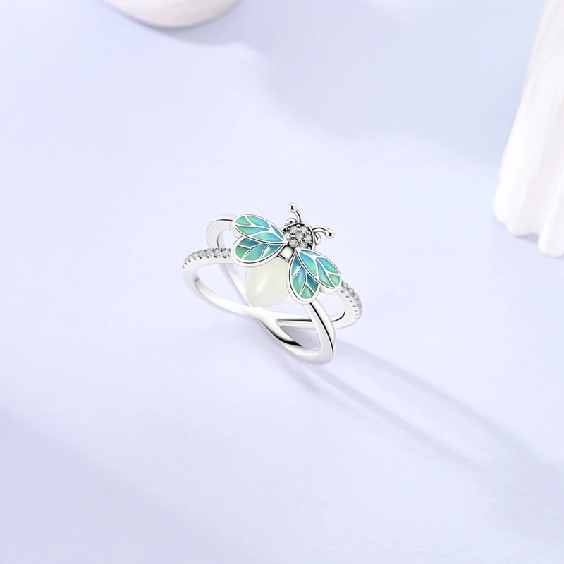 Women's 925 Sterling Silver Luminous Firefly Ring