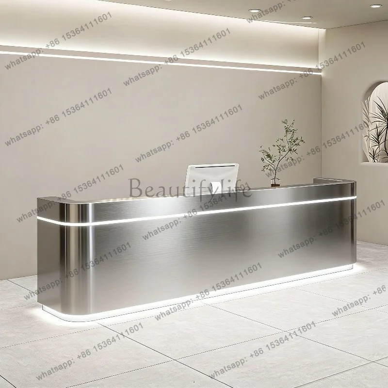 Factory Direct Sales Modern Simple Beauty Salon Desk Nordic Lacquered Clothing Store Stainless Steel Cashier Counter Clinic Offi