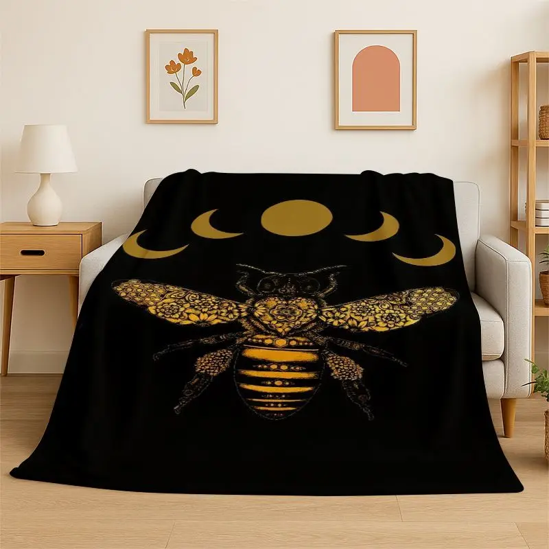 Cartoon Bee HoneyBee Cute Insect Flannel Blanket Soft Throw Blanket for Bedroom Living Room Bed Travel Camping Picnic Nap Cover