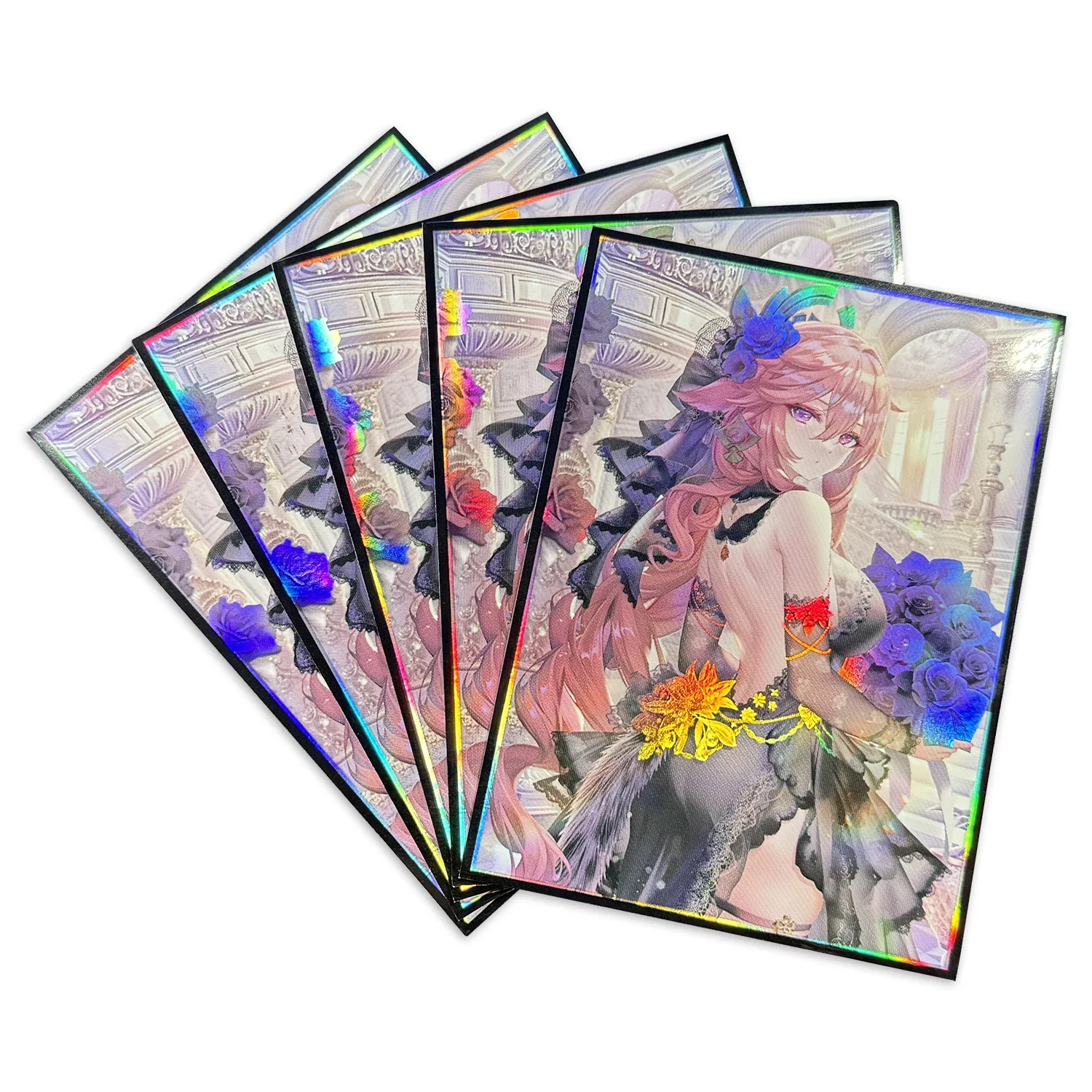 60pc/bag Yae Miko Standard Size Holographic Card Outer Foil Sleeves Protector PKM/MGT Trading Card Rainbow Laser Cover 67x92mm