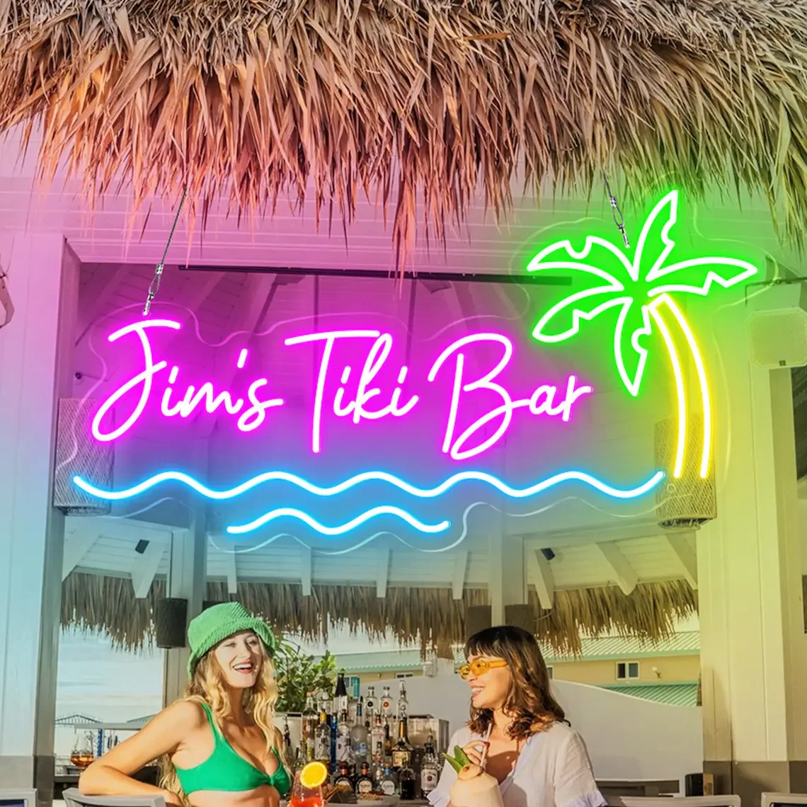 Custom Tiki Bar Neon Sign,Tiki Bar Palm Tree Decor Man Cave Club Decor, Business Sign view 2