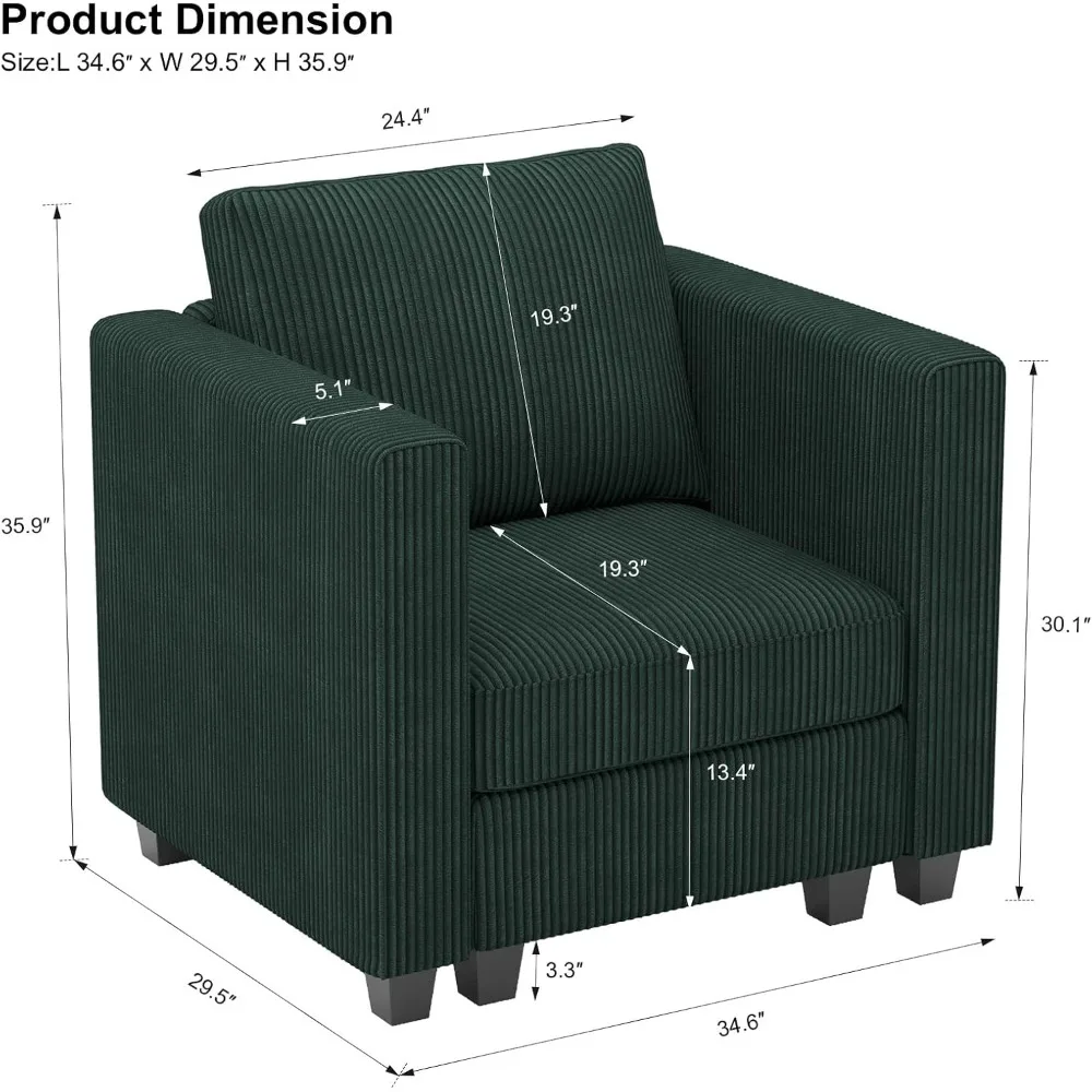 Living Room Chair with Storage Modern Couch, Corduroy Armchair Modular Arm Chair