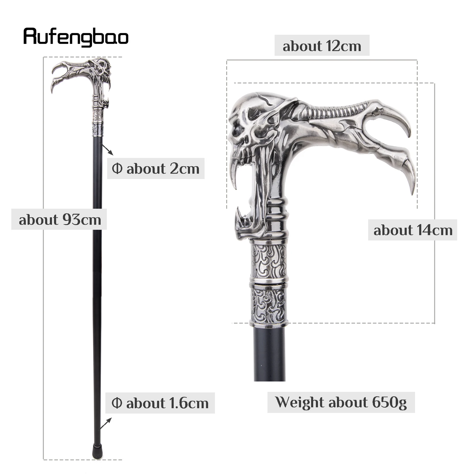 Ghost Skull Head Single Joint Wandelstok met verborgen plaat Zelfverdediging Mode Rietplaat Cosplay Crosier Stick 93cm