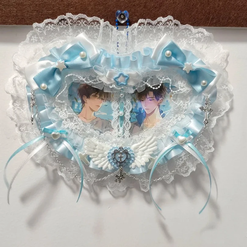2Pcs Photo Cards Sleeve with Keyring Kpop Anime Cards Album Sleeve Blue Style Chic Handmade Idols Photocard 3 Inch Top Loader