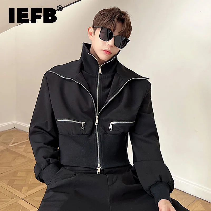 IEFB Men Jacket Designer Personalized Double-layer Lapel Zipper Casual 2023 Spring Male Coat New Korean Fashion Solid 9A7018