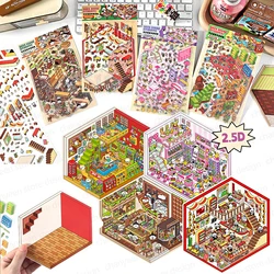 2.5D DIY Cartoon StoreTheme Landscape Sticker Pocket Cabin Scene Game Stickers Christmas Gift for Kid Child