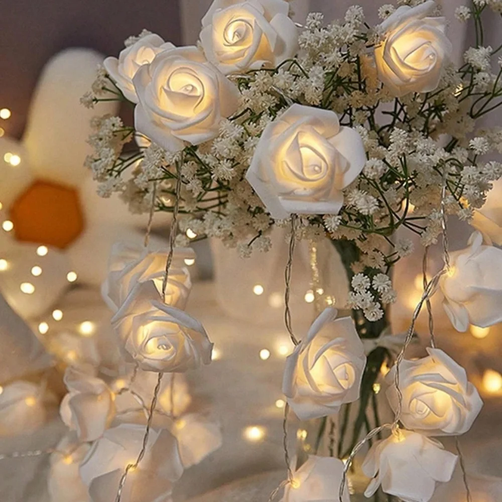 

1PC 1.5M10LED/3M20LED artificial rose string light,powered by AA batteries(excl),used for room and Valentine's Day decoration