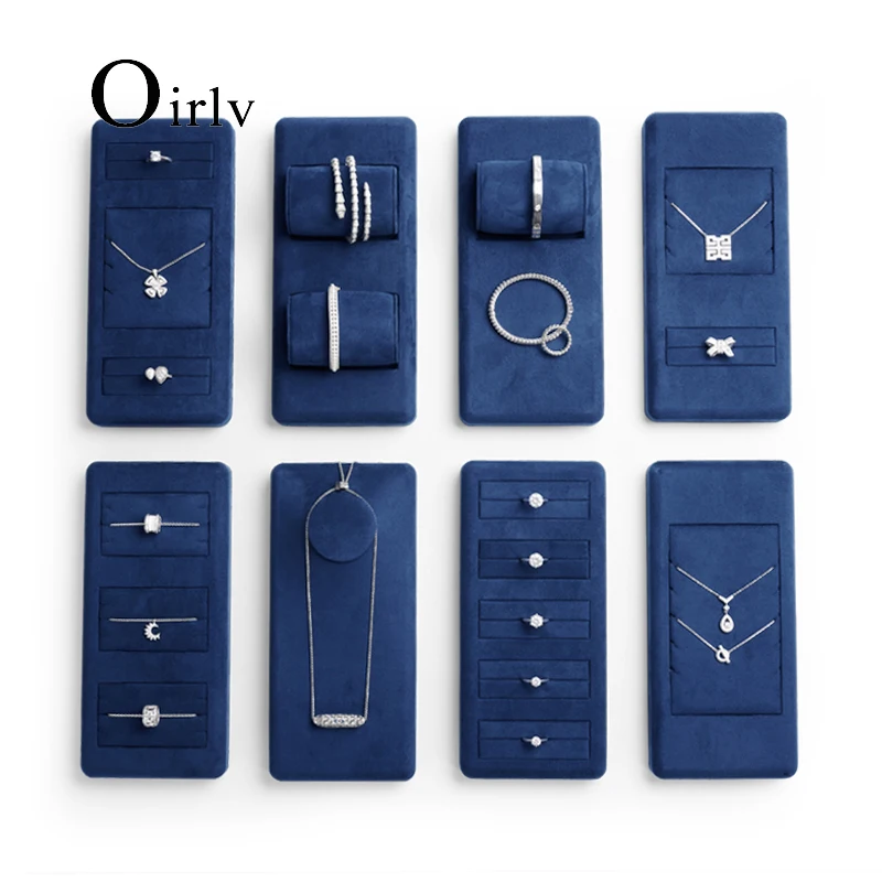 Oirlv Blue Velvet Jewelry Display Set Shop Counter Jewelry Display Props for Earring Ring Necklace Bangle