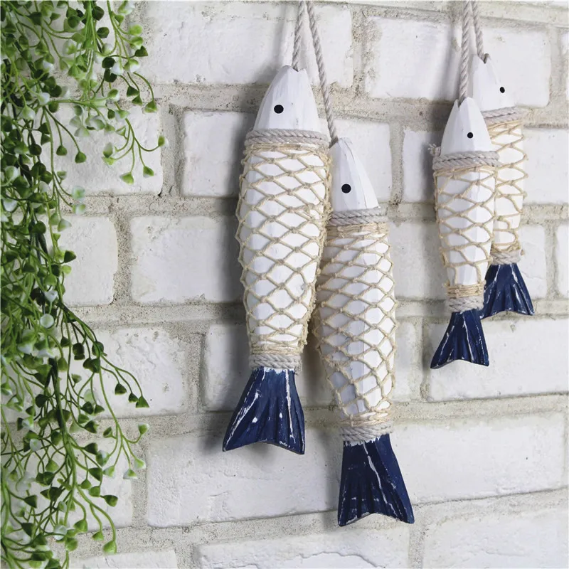 

Mediterranean Wooden Sea Fish Hanging Wall Decoration Wooden Hand Carved Marine FISH Two Size Home Decoration Accessories