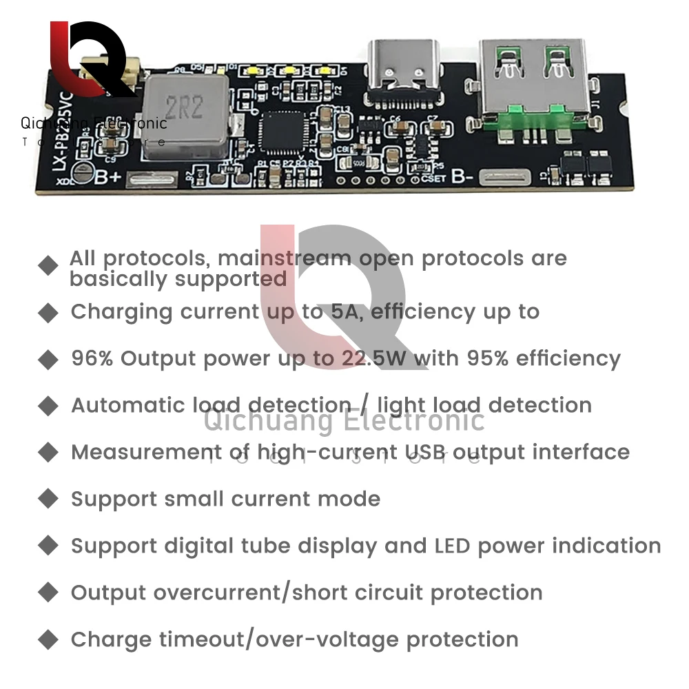 1Pcs QC3.0 QC2.0 Dual USB 22.5W Type-C USB Fast Charge Mobile Power Bank 18650 21700 Charging Module With Indicator