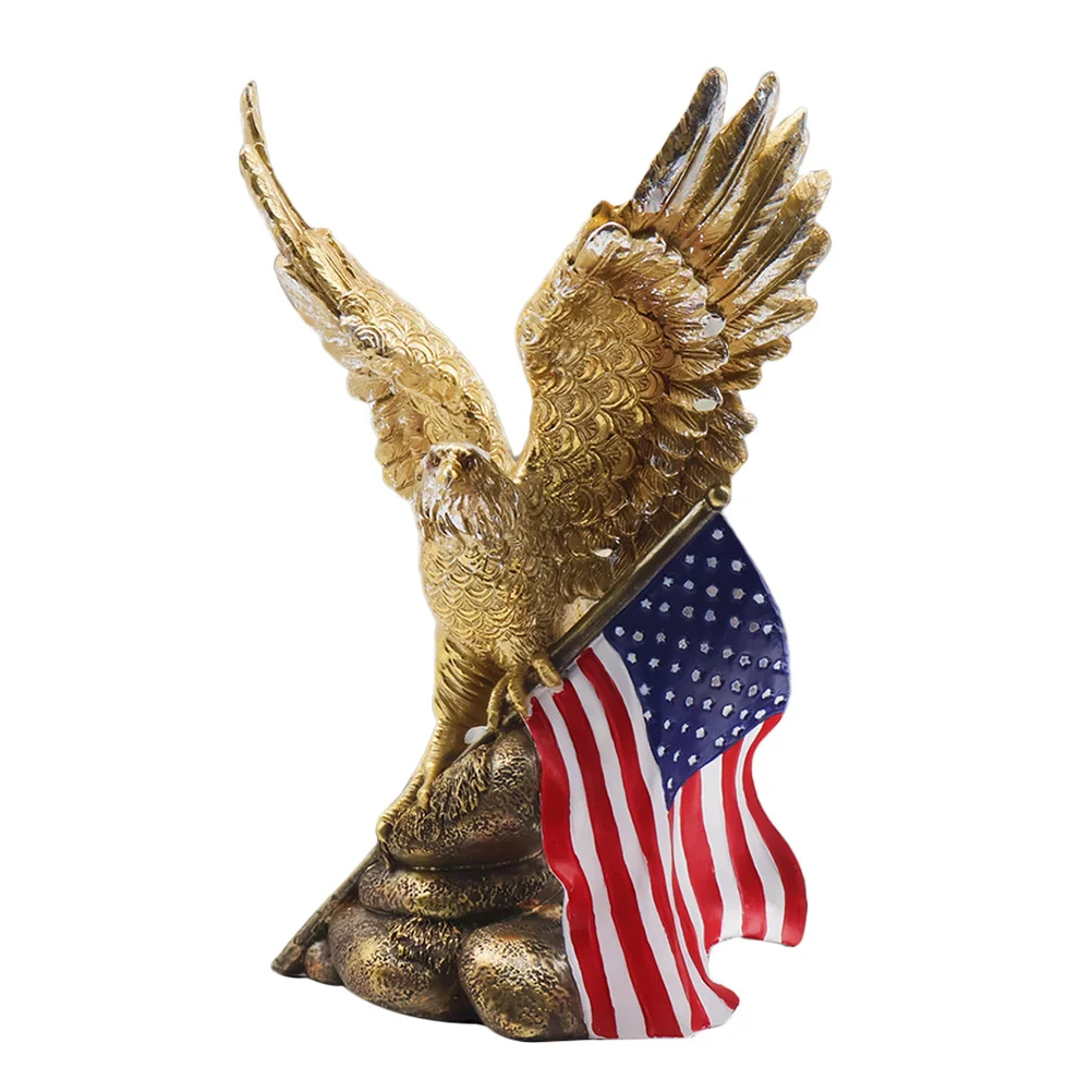 Amerikaanse Hars Ambachten Vogel Beeldje Outdoor Dierenbeeldjes Office Decor Desktop Versiering Gouden Standbeeld Eagle Man