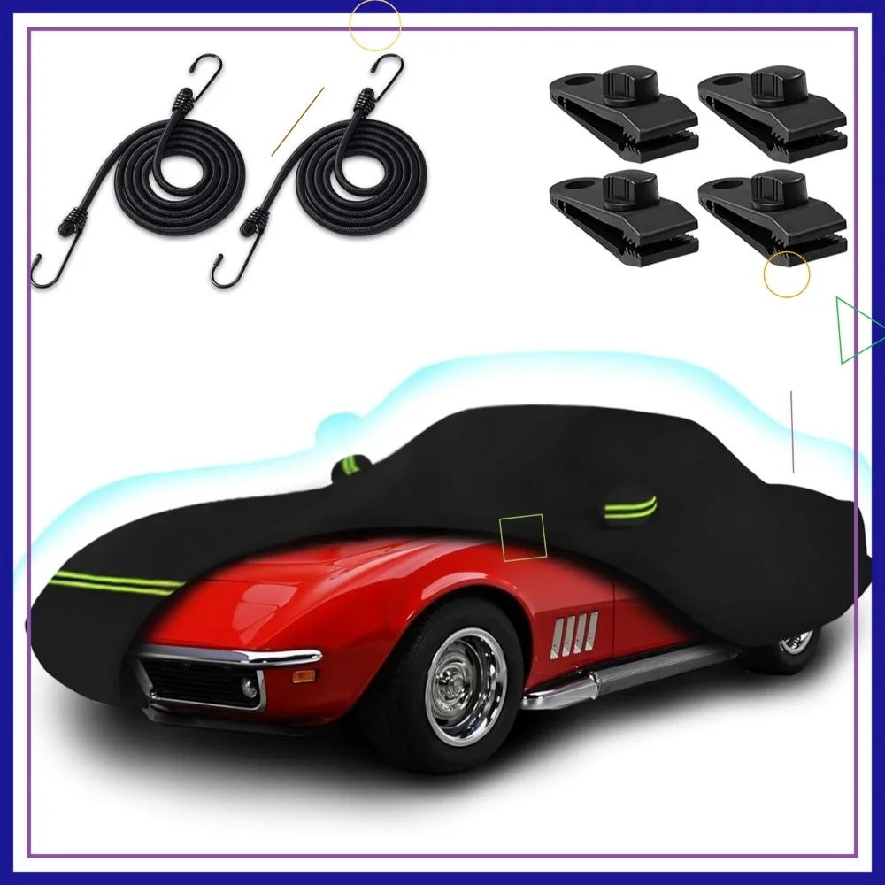 

6-Layer Waterproof All-Weather Car Cover for 1968-1982 Corvette with Cotton Lining & Door Zipper - Black