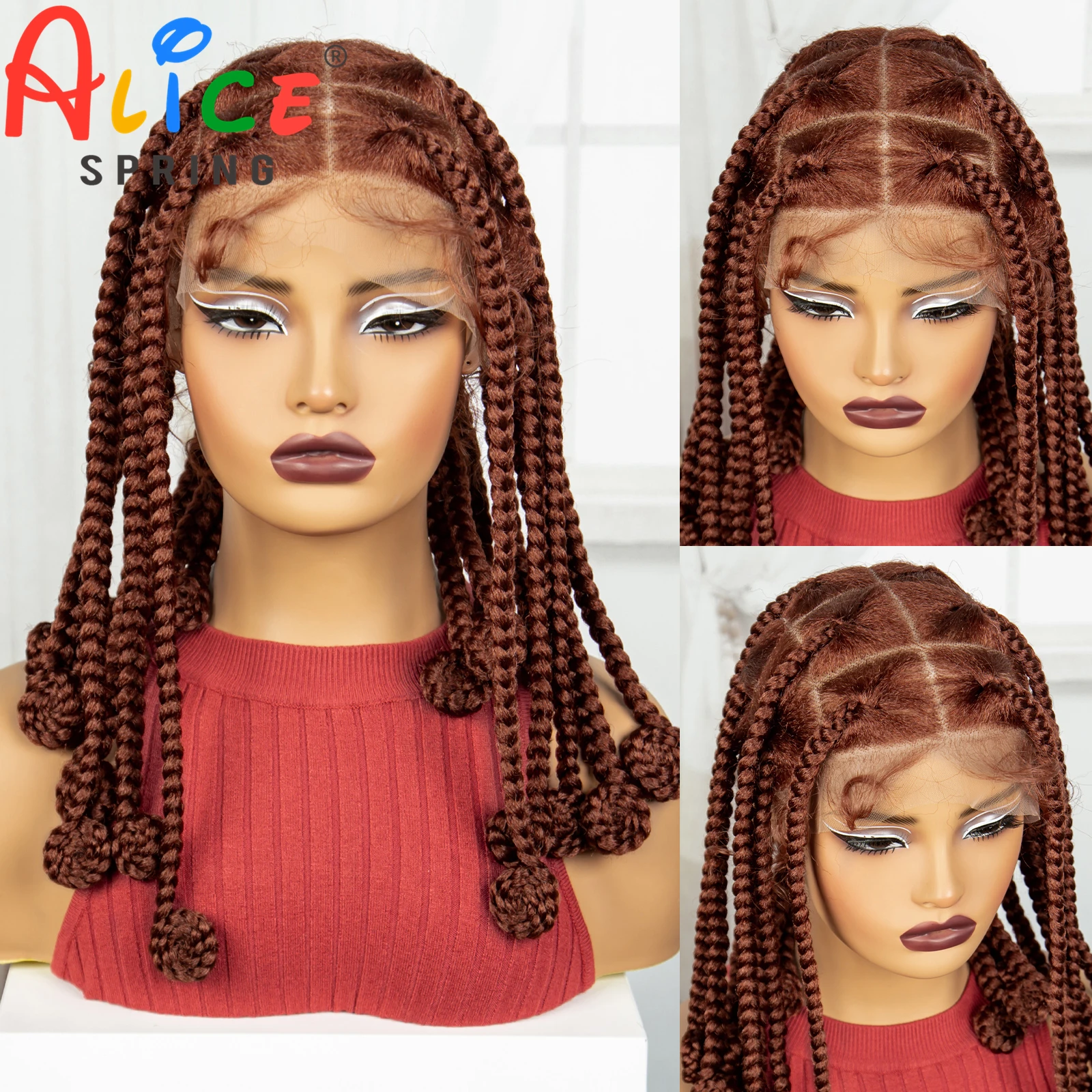 

12 Inch Ginger Orange Synthetic Braided Wigs Transparent Full Lace Hair Wigs Bantu Knotless Box Braids with Baby Hair for Women