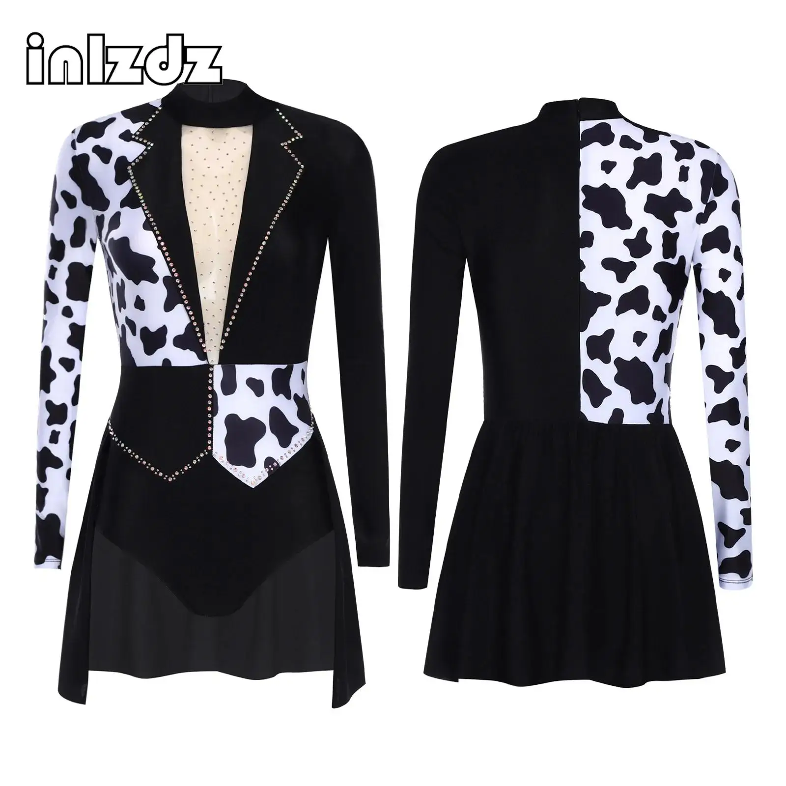 

Womens Gothic Dresses Halloween Evil Clown Devil Witch Cosplay Costume Spotty Contrast Color Leotard for Carnival Party Clubwear