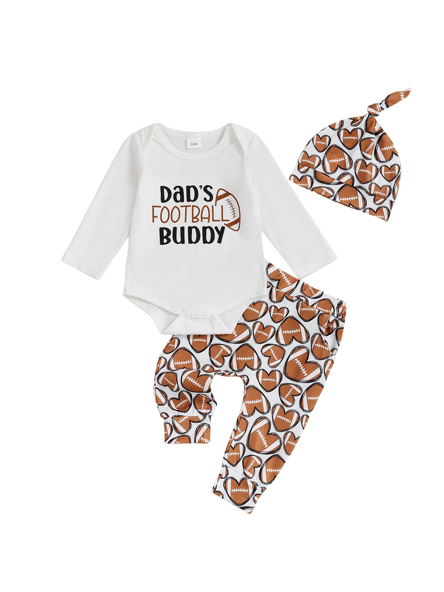 3-delige voetbalkledingset voor babyjongens met bodysuitbroek met lange mouwen en print en muts - Sportkleding voor pasgeborenen
