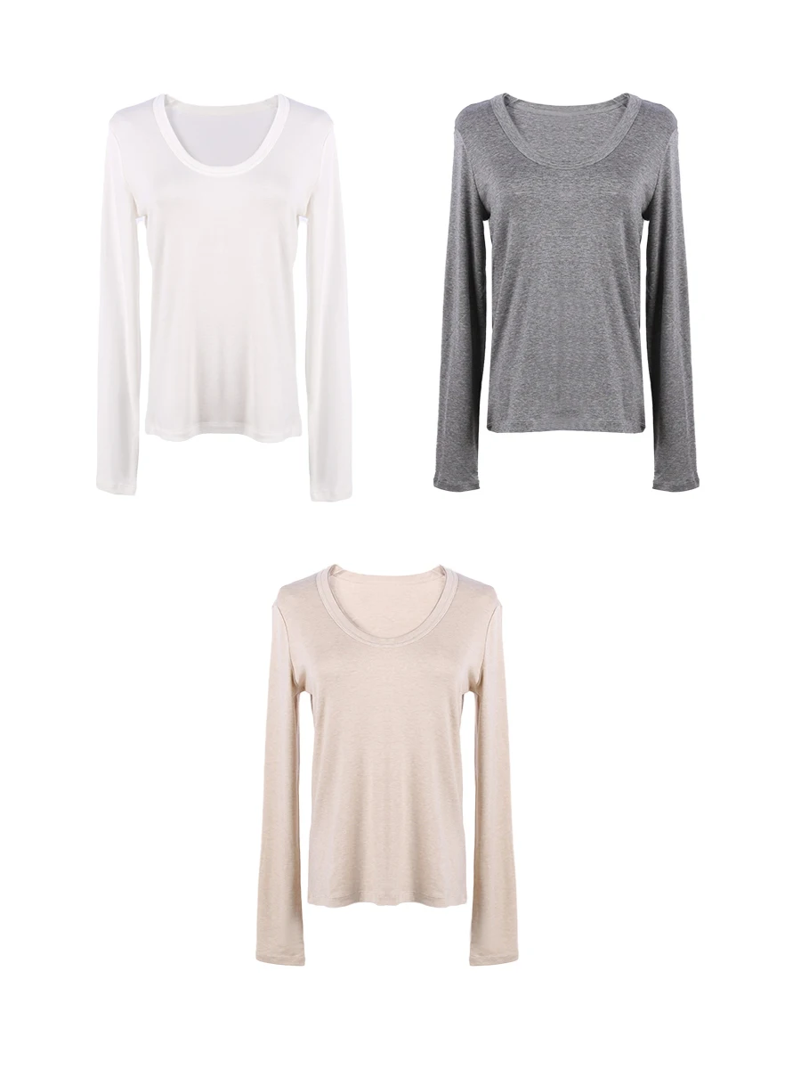 

Женская футболка Deesicile с длинным рукавом: комфортная, универсальная, из шелка и шерсти, повседневная, базовая, с круглым вырезом, дышащая, модная