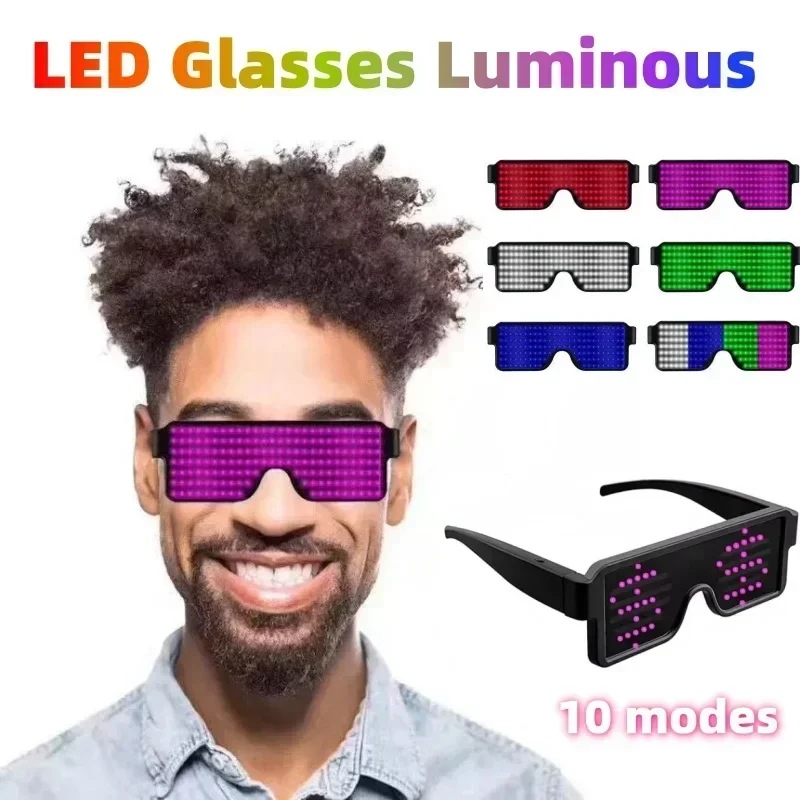 Led Party Glasses Multilingual USB Charge Led Flashing Luminous Eyewear Christmas Concert Birthday Party Holiday Glow Sunglasses