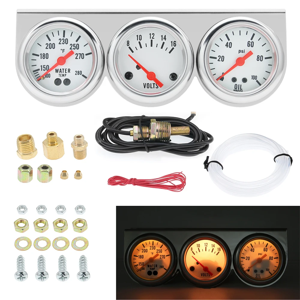 Auto Mechanical Oil Pressure (0-100 PSI) / Water Temperature(100-280 F)/VOLT (8~16) Chrome 2