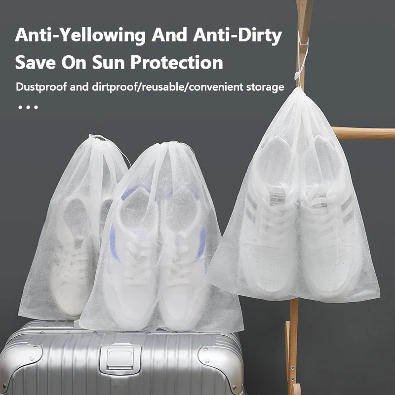 Anti-yellow White Shoe Dustproof Shoe Cover Portable Shoe Storage Drawstring Eco Storage Bag for Sundries Non-woven Bag Cover