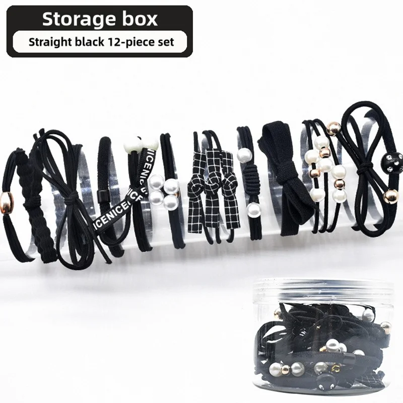 12pcs boxed new pearl hair rope cute wool braided lattice hair female girl high ponytail elastic elastic headdress image 4