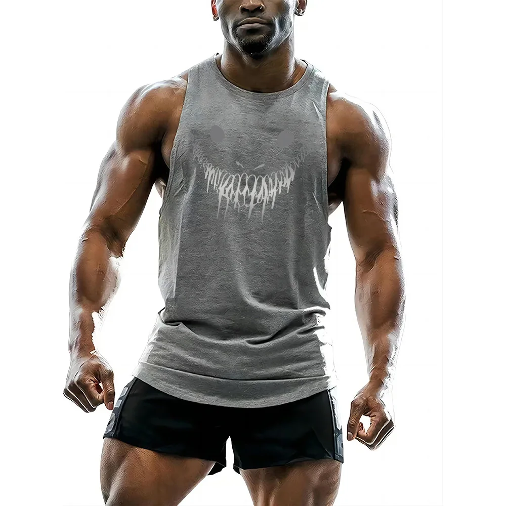 Gym Tank Tops for Men\'s Fun Horror 2D Printed Vest Y2k Outdoor Sports Training Man Clothing High Quality Sleeveless T-shirt 2024