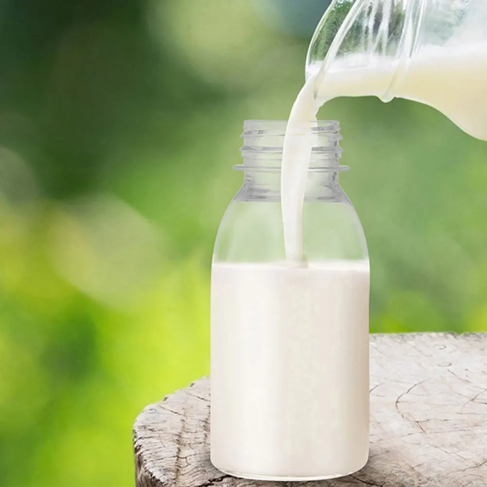 

15 Pcs 250ml Clear Milk Bottles Juice Storage Plastic Beverage Containers White Caps Reusable Sealed Cold Drink Bottles