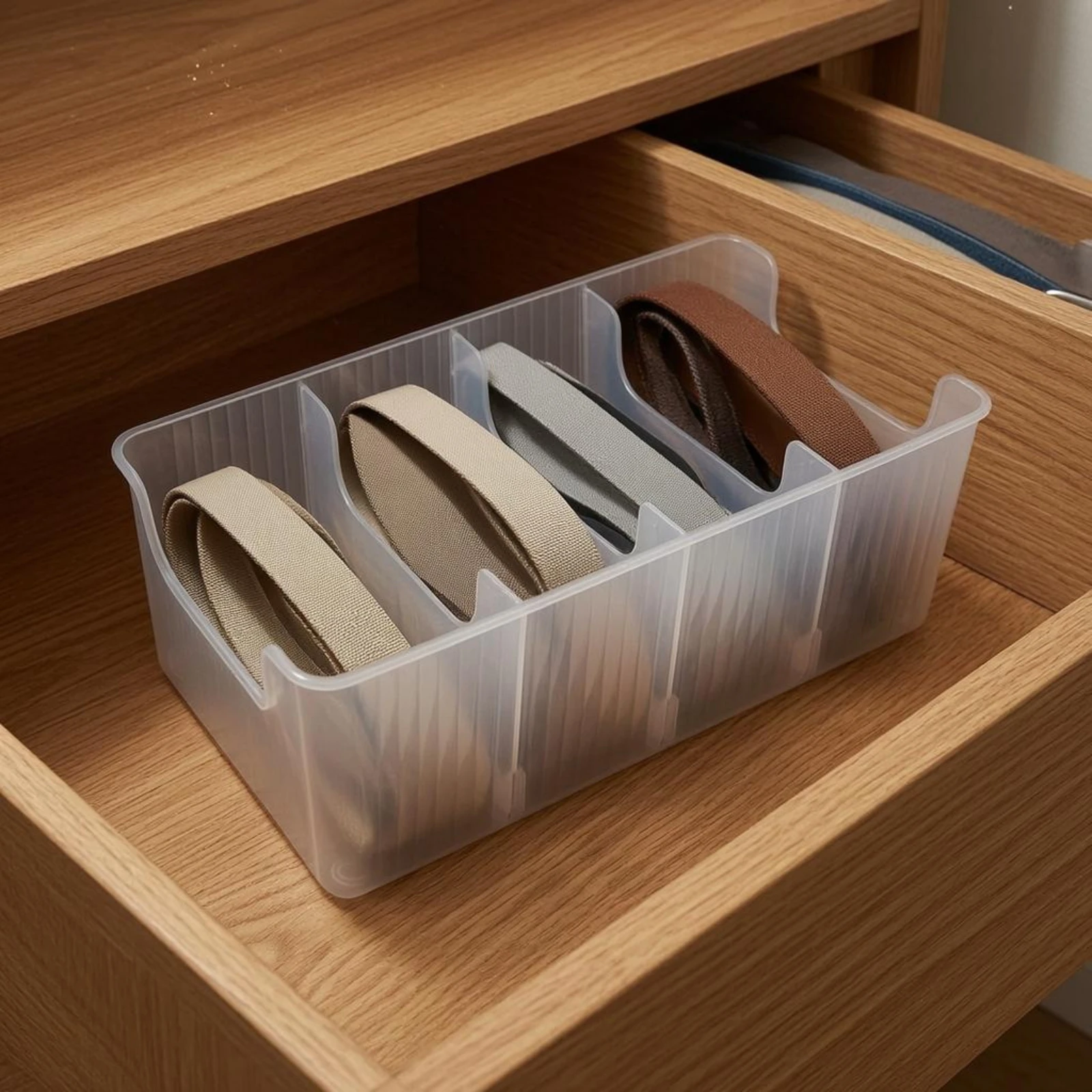 Adjustable Divider Box Transparent 4 Compartment Organizer Box Plastic Compartment Container Ribbed Sides Rectangular