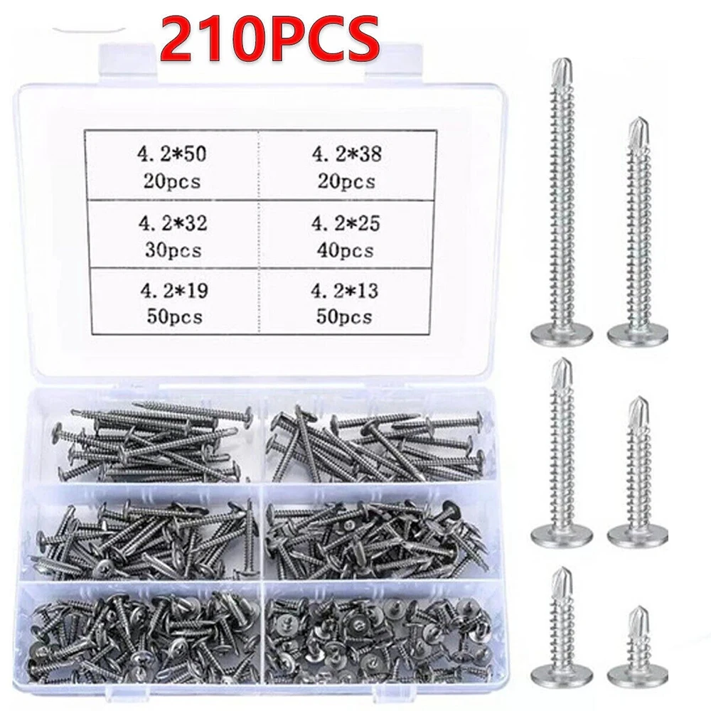 210pcs 410 Stainless Steel M4.2 Large Round Head Cross With Cushion Huasi Self Tapping Drilling Tail Dovetail Iron Sheet Screws