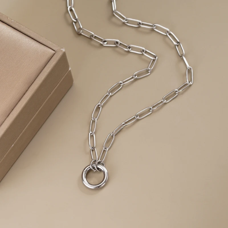 CAOSHI Edelstahl Büroklammer-Kettenhalskette für Damen mit Federring-Verschluss, Minimalistische Gliederkette, Modeschmuck