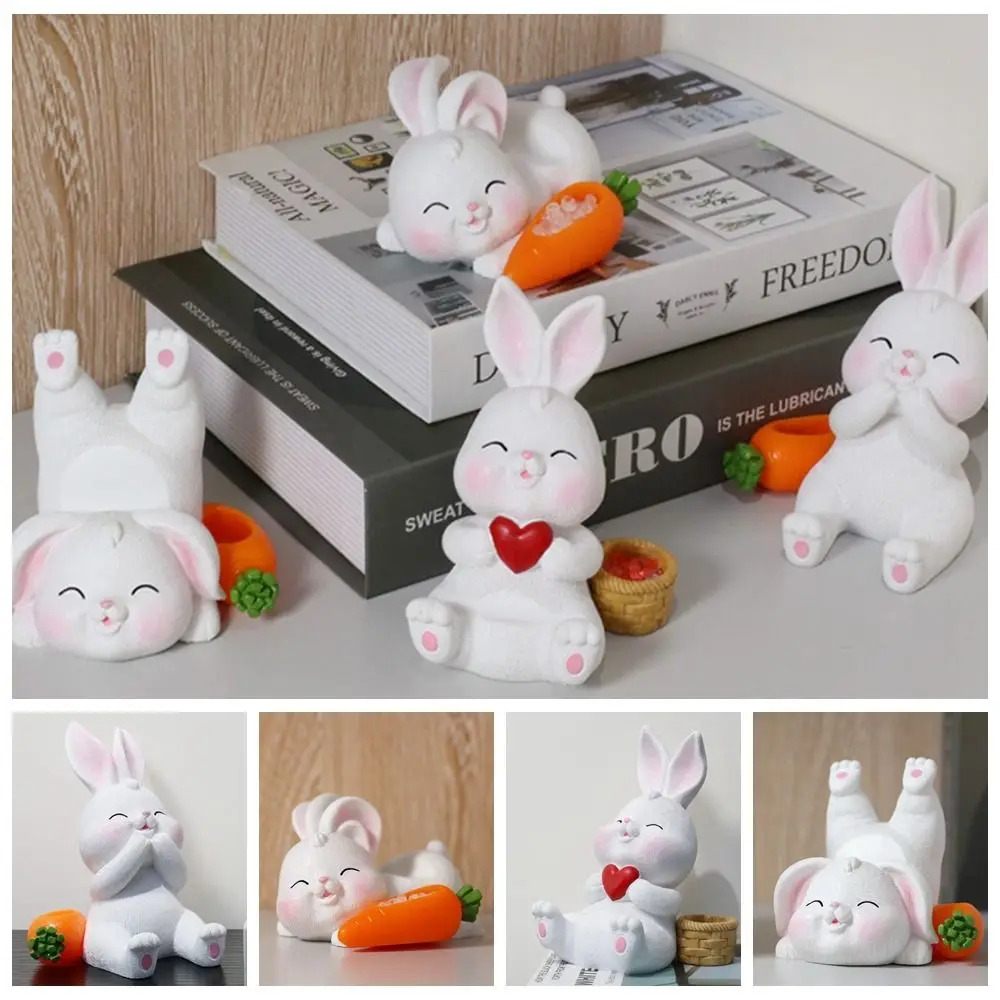 Bunny Rabbit Phone Holder Resin Multi-functional Mobile Phone Stand DIY Crafts Statue Cell Phone Bracket Miniatures Ornaments