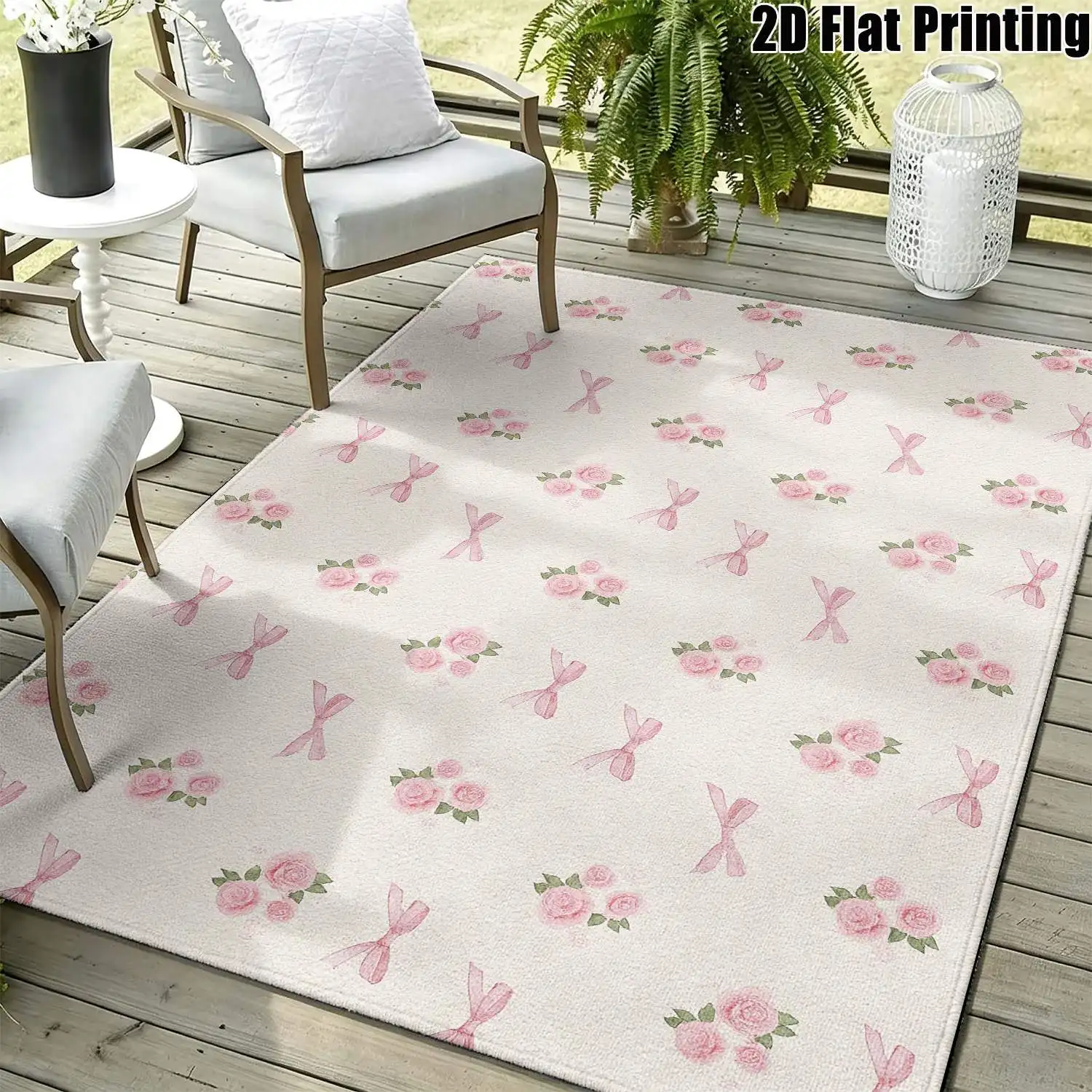 1Pc 2D Printed Pink Flower Nordic/Instagram-Style Modern Minimalist European Carpet, Home Decor Floor Mat, Multi-Size, Machine Washable, for Entrance, Dining Room, Foyer, Bedroom, Living Room