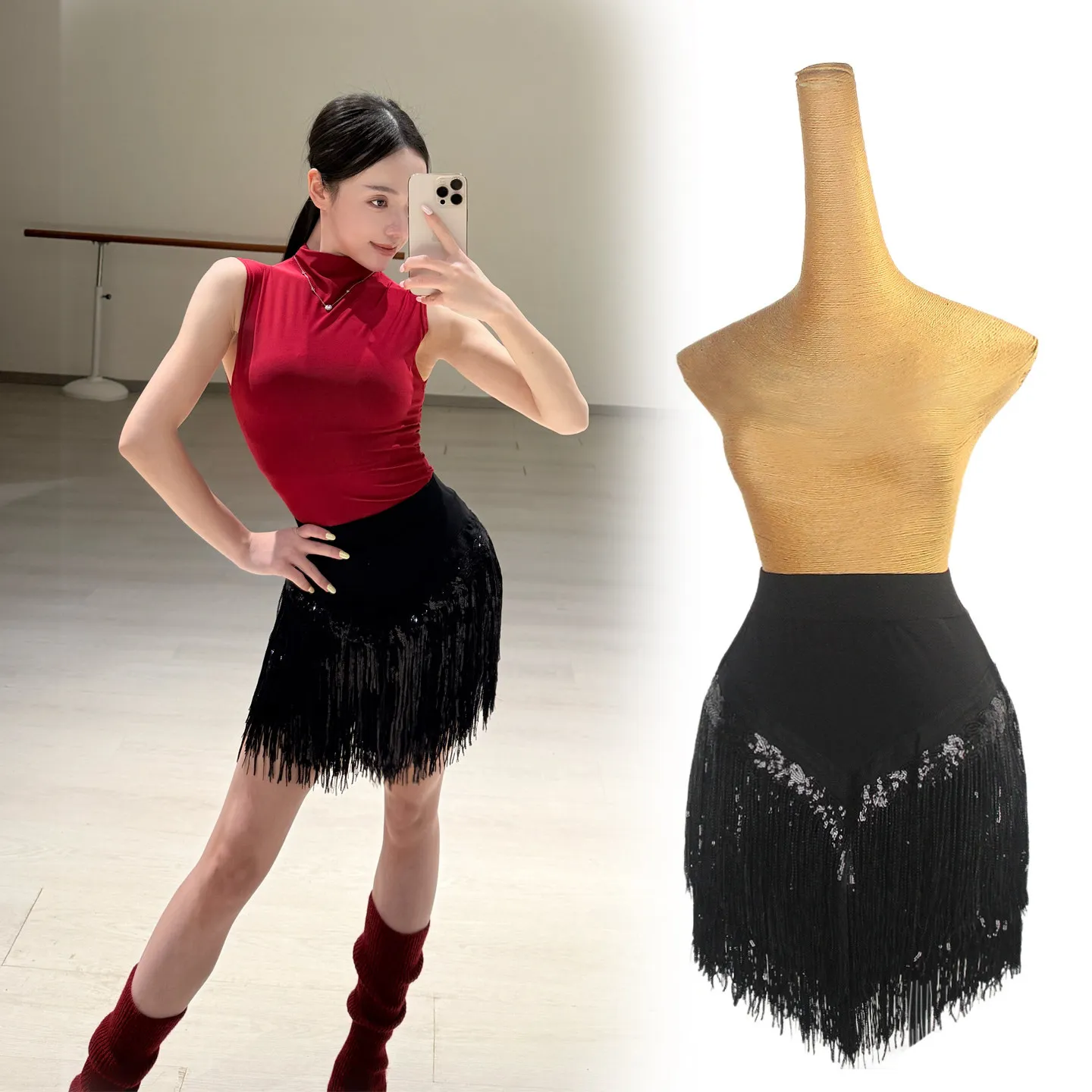

Latin dance dress for adult women rumba samba professional performance costume black tassel short skirt dance practice outfit