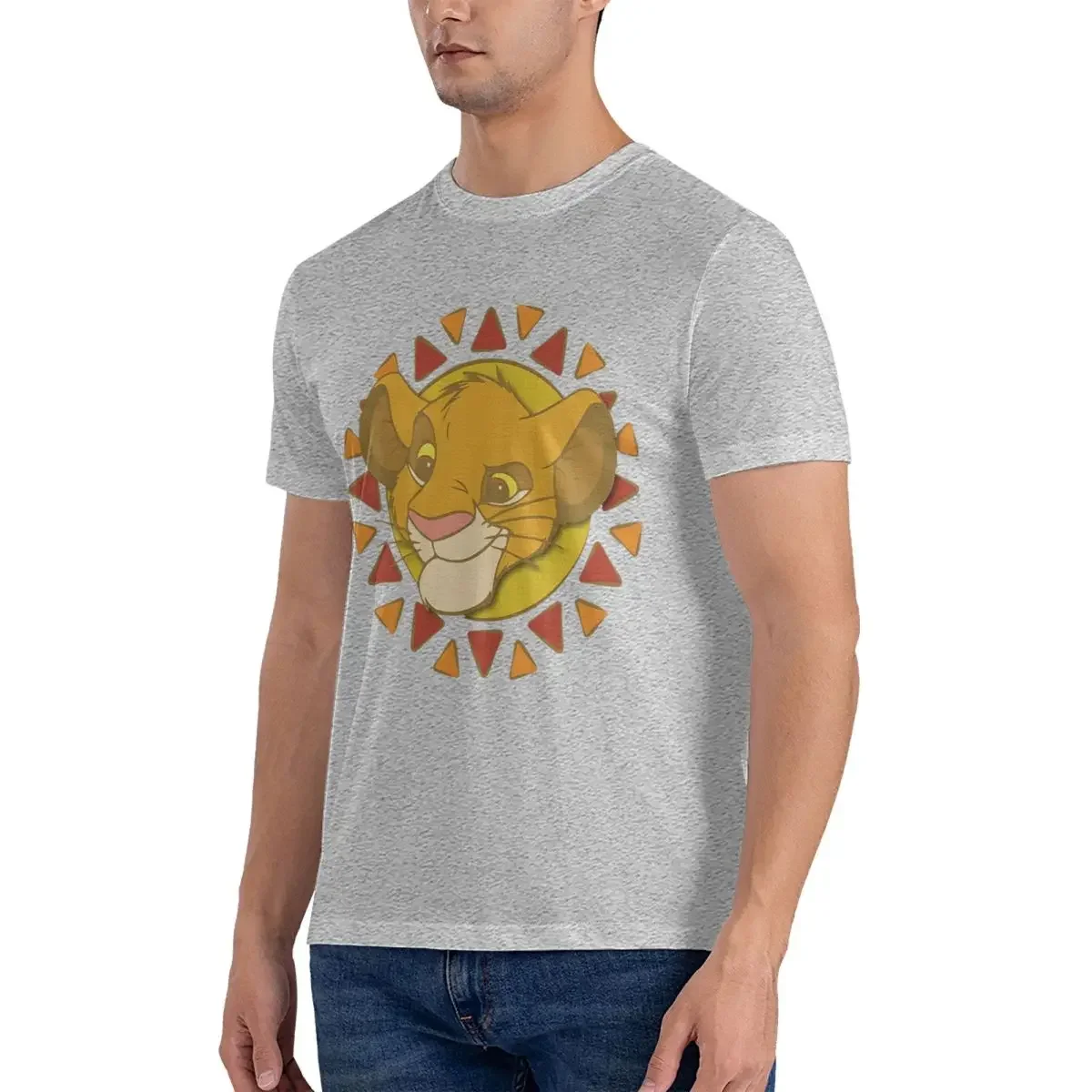 Head T-Shirt for Men Film Simba Vintage Cotton Tee Shirt Crewneck Short Sleeve T Shirt Original Tops