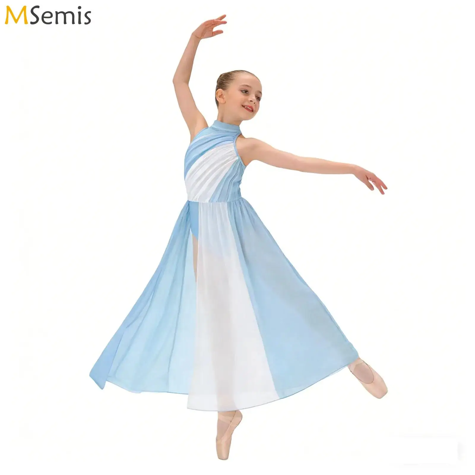 

Toddler Grils Ballerina Dress Chiffon Halter Dancewear Worship Praise Dress Lyrical Contemporary Dance Performance Costume