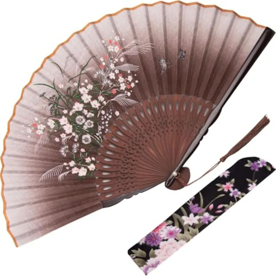 Linen Folding Fans, 8.3 Inch Hand Fans for Women Foldable Handheld Portable Chinese Style Crafts for Dancing, Photography Props