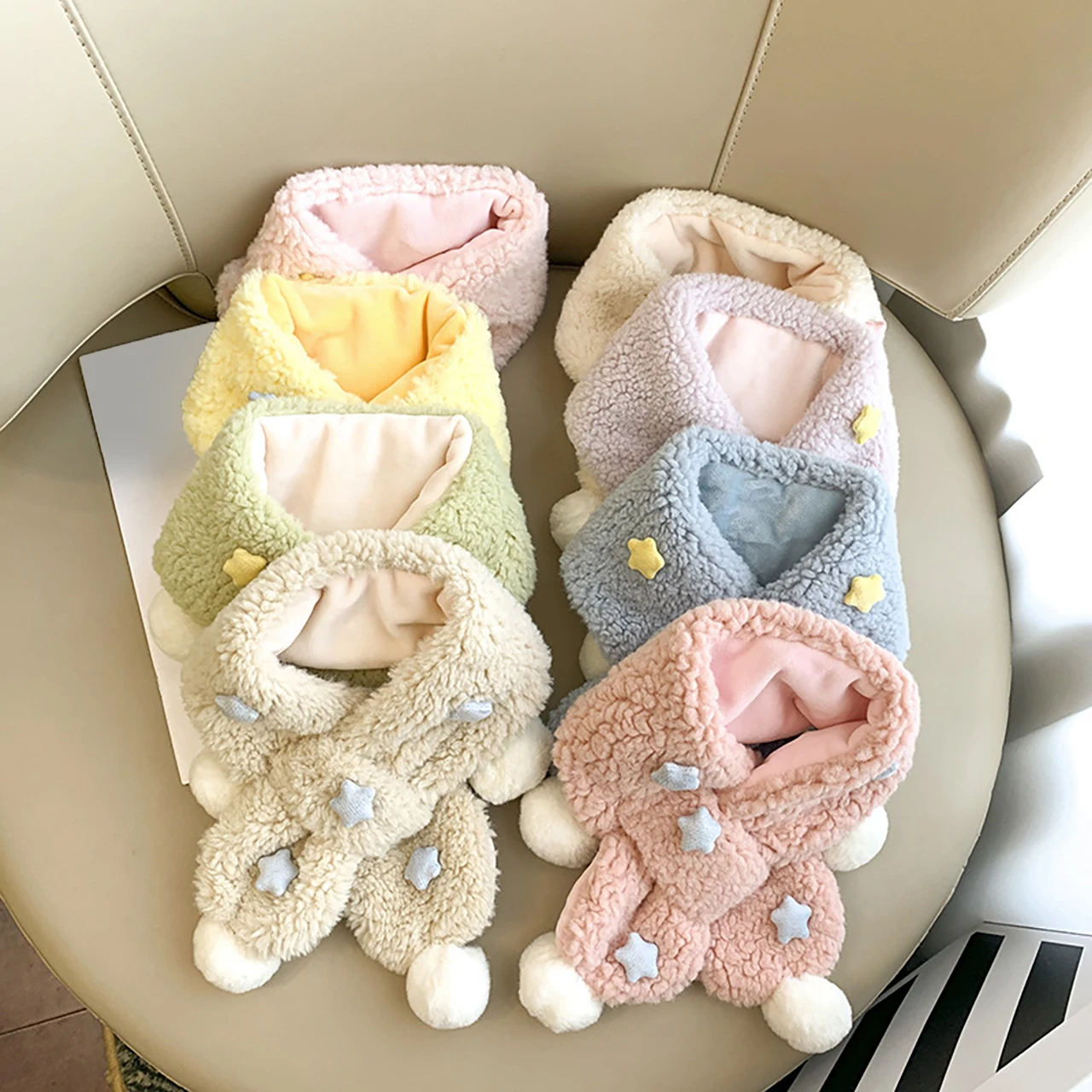 

Милые детские плюшевые шарфы со звездами, зимний теплый детский шейный платок с крестом, антихолодный ветрозащитный уличный детский шейный платок, короткий шарф для девочек