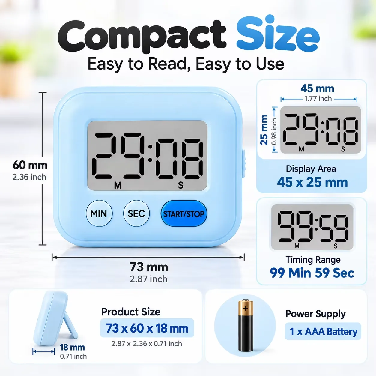 Digital Kitchen Timer With Magnetic Back LCD Display Countdown Count up Timer for Cooking Baking Classroom Study 4