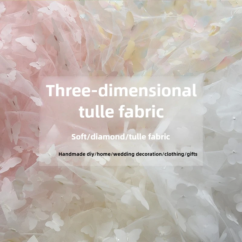 

Тюлевая ткань с трехмерной вышивкой бабочки по метрам для свадебных штор, платьев, юбок, сделай сам, украшение для шитья, мягкая ткань