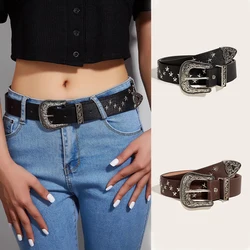 Women Leather Star Waist Belt Adjustable Western Cowboy Fashion Waistband Decorative Y2k Ladies Dress Belts Accessories