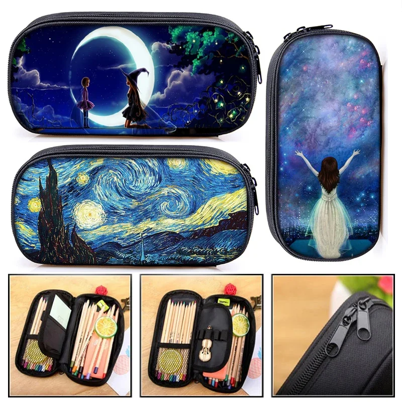 Galaxy Starry Night Sky custodie per cosmetici Star Moon Pencil Holder ragazzi ragazze materiale scolastico custodia universale Wolf Bag custodie