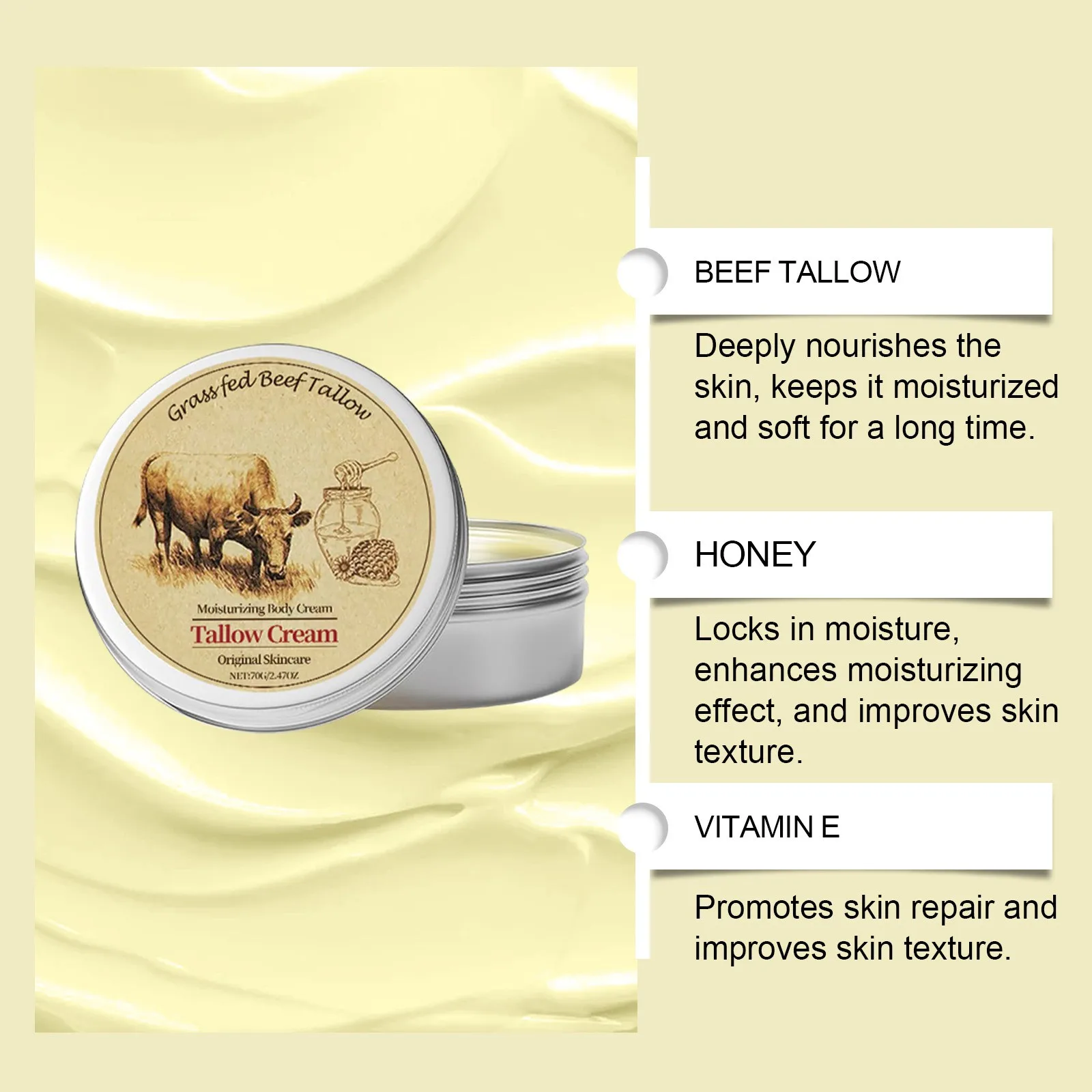 Beef Tallow For Skin Tallow And Honey Cream Organic Beef Tallow Balm For Face Moisturizer With Wild Honey For All Purpose Balm