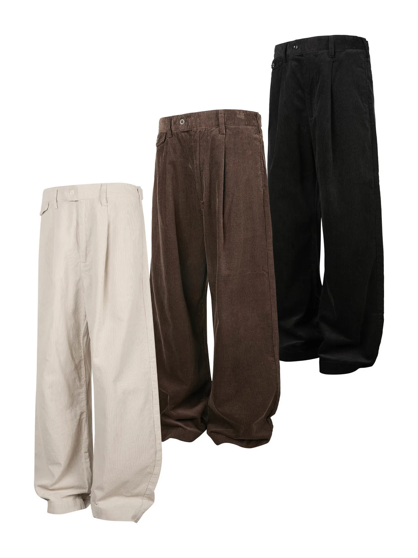 

American Retro Corduroy Straight Leg A-Line Men's Casual Pants Loose Pleated Autumn Winter Faion Comfortable Long Trousers