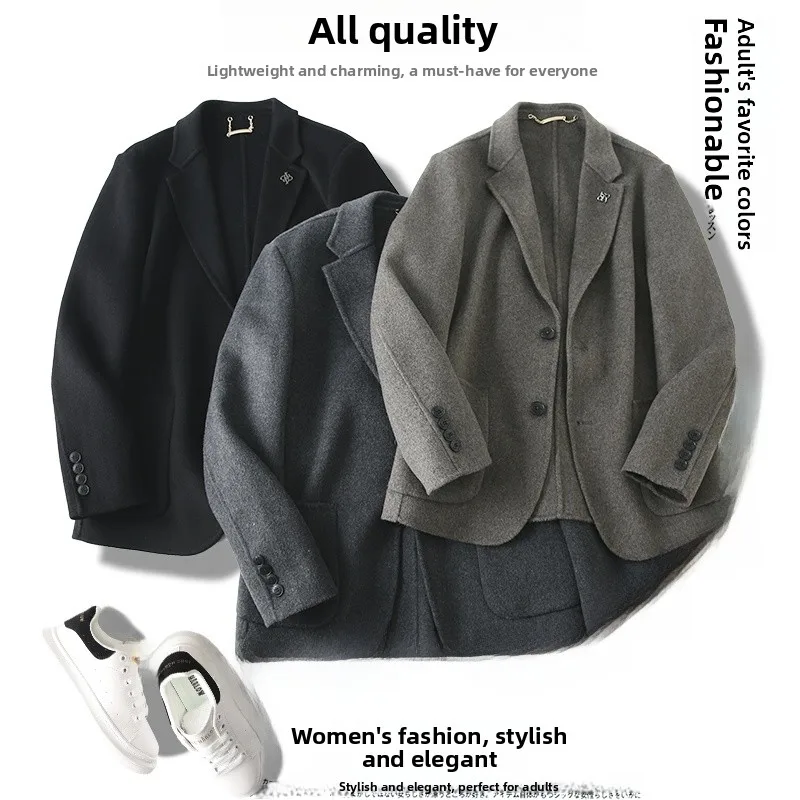 

High-End Double-Faced Woolen Men's Casual Suit Jaet Busin Spring Leisure Faion Stand Fit Two-Piece Single Button