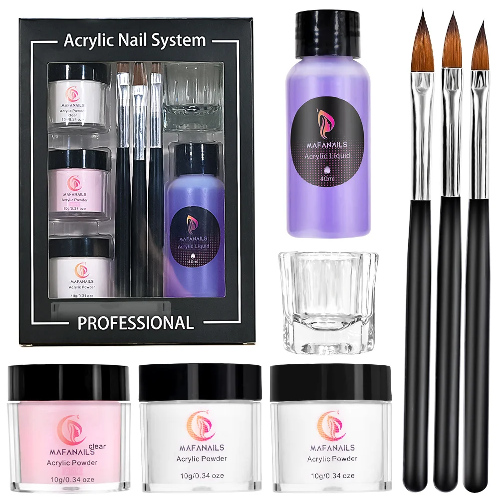 Kit Acrílico Prego Pó para Casa DIY Iniciante, Suprimentos de Unhas Líquidas, Escova e Copo de Vidro, Rosa Claro e Branco, 1 Conjunto