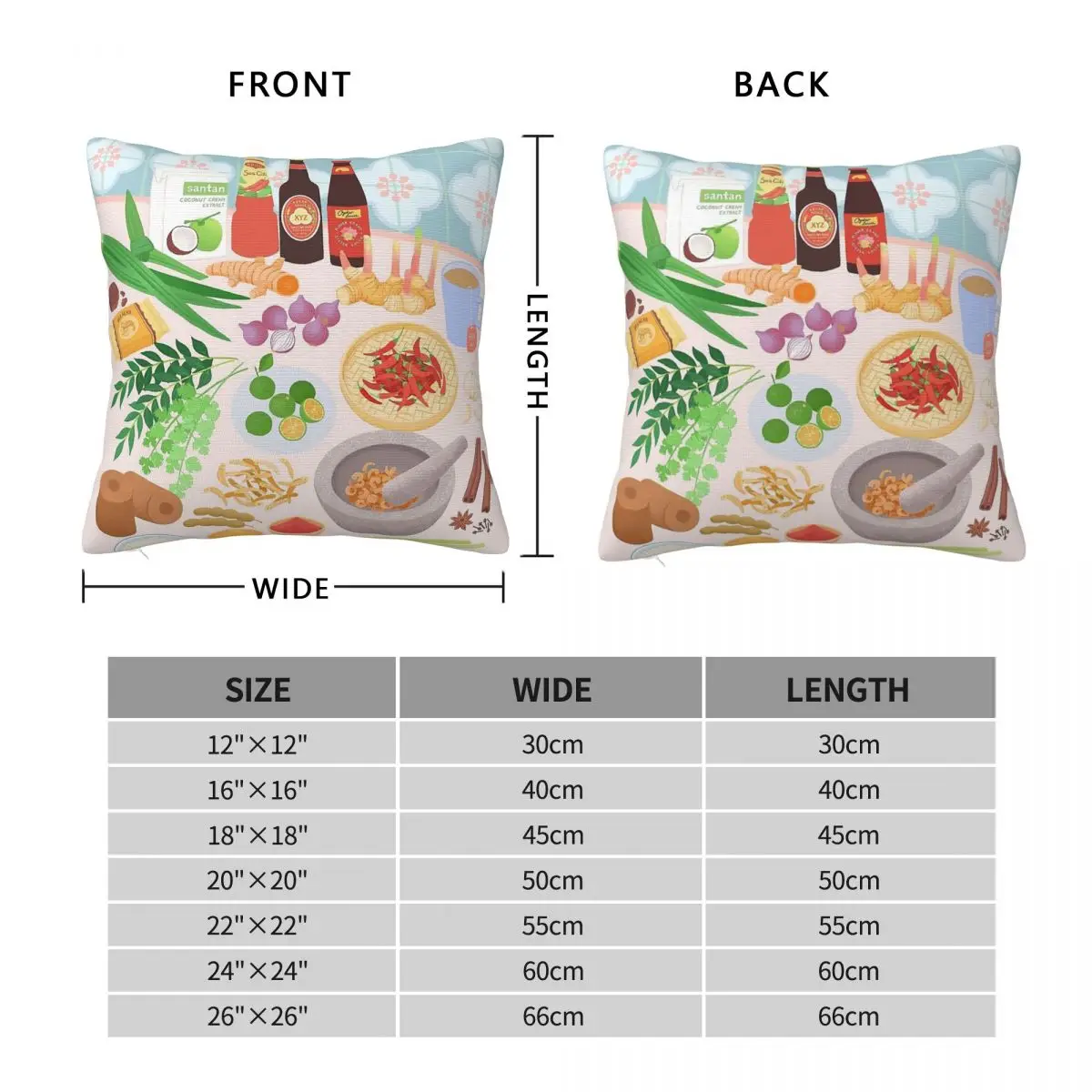 Malaysian Ingredients Square Pillowcase Polyester Linen Velvet Creative Zip Decorative Pillow Case Sofa Cushion Cover