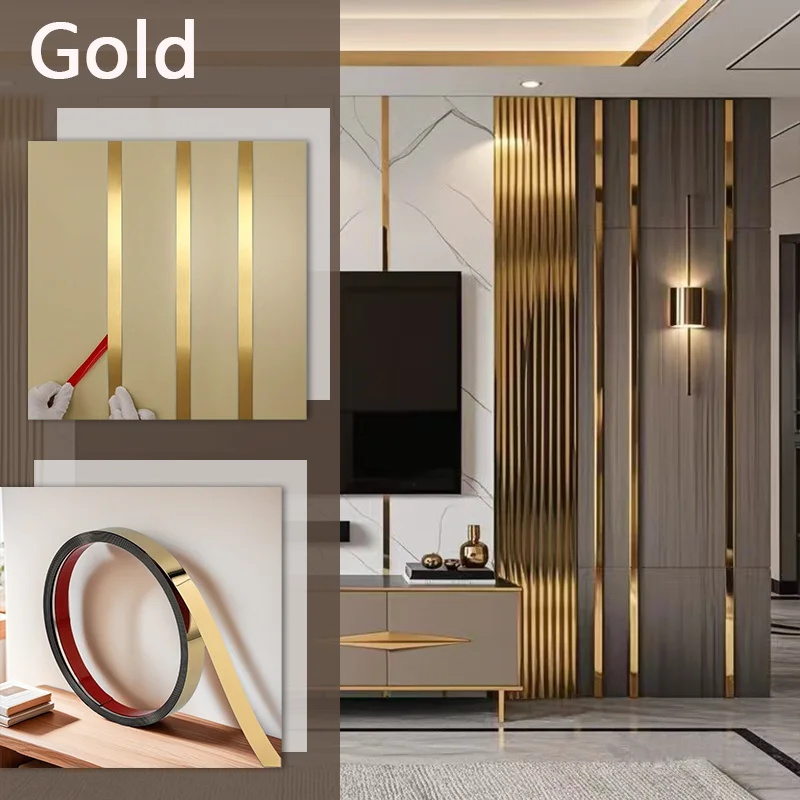 A Roll of 3-Meter-Long Stainless Steel Decorative Strip, Self-Adhesive Wall Sticker, Suitable for Indoor DIY Decoration