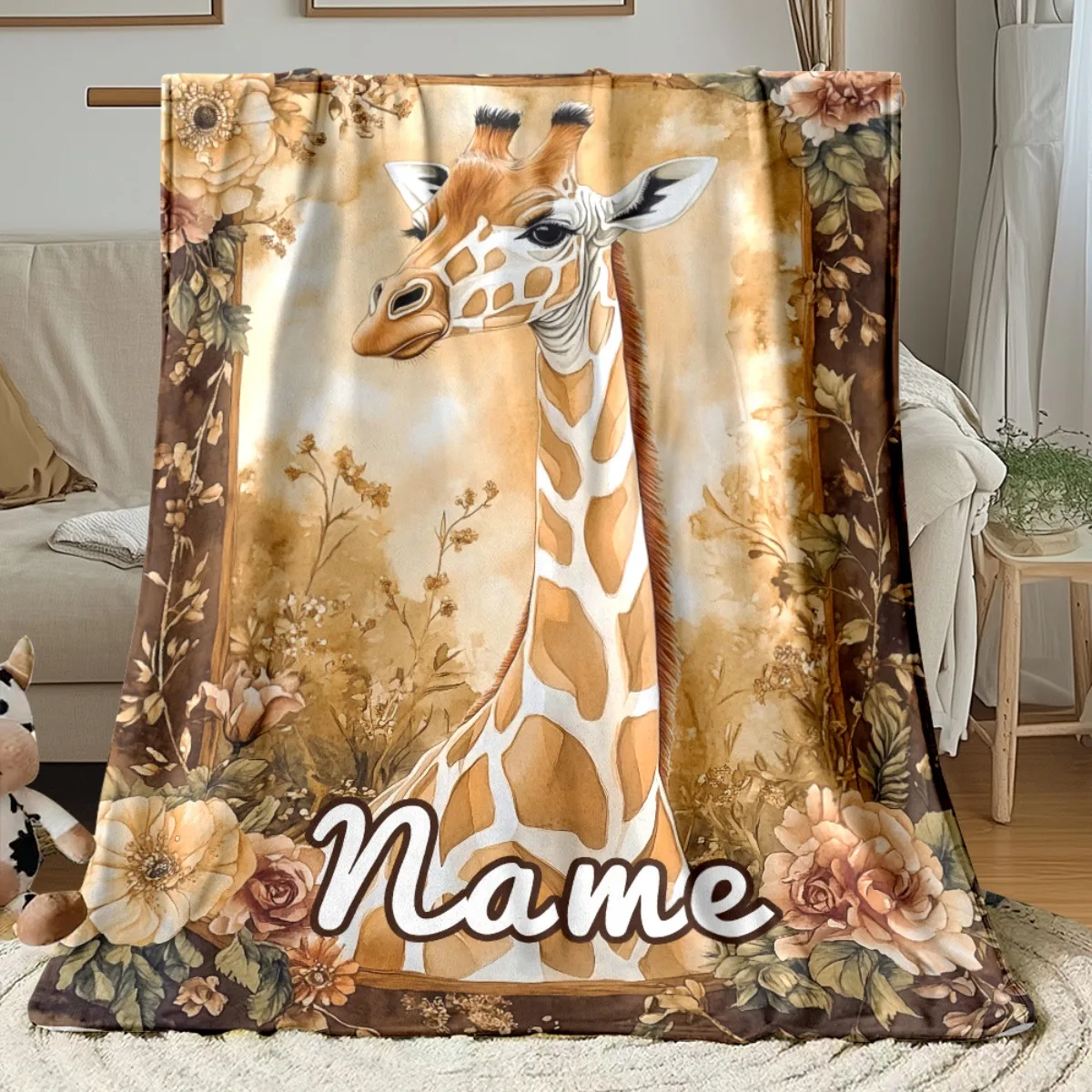 Personalized retro giraffe blanket lightweight bedding, suitable for sofa beds, travel camping, living rooms, offices, chairs an