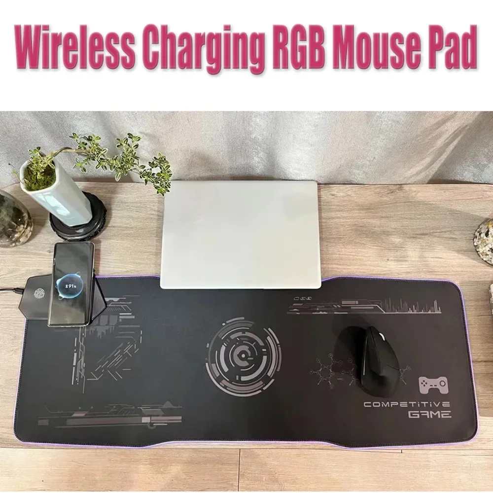 

Wireless Charging RGB Mousepad, Laptop Keyboard Non-slip Glowing Cushion Mouse Pad, RGB Luminous Desk Mat for Gaming PC Laptop