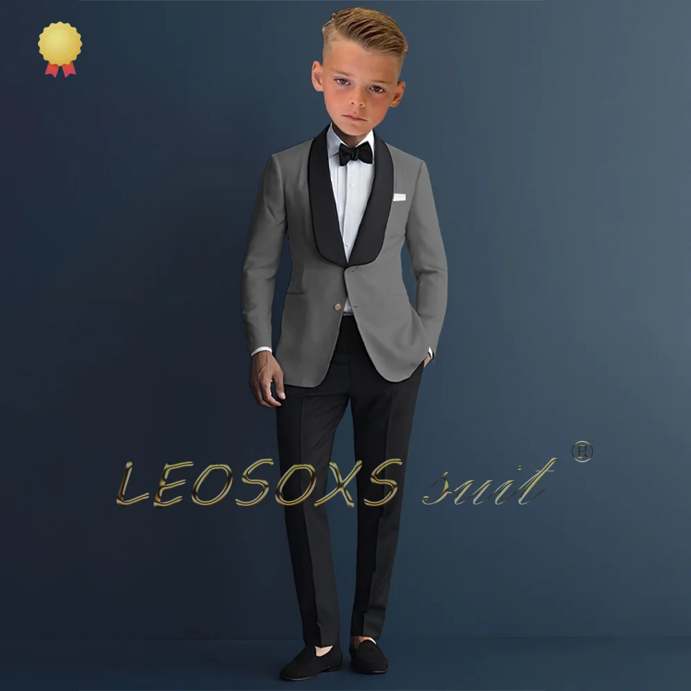 Boys' black shawl collar suit with black trousers, a 2-piece set suitable for weddings and parties, customized for boys