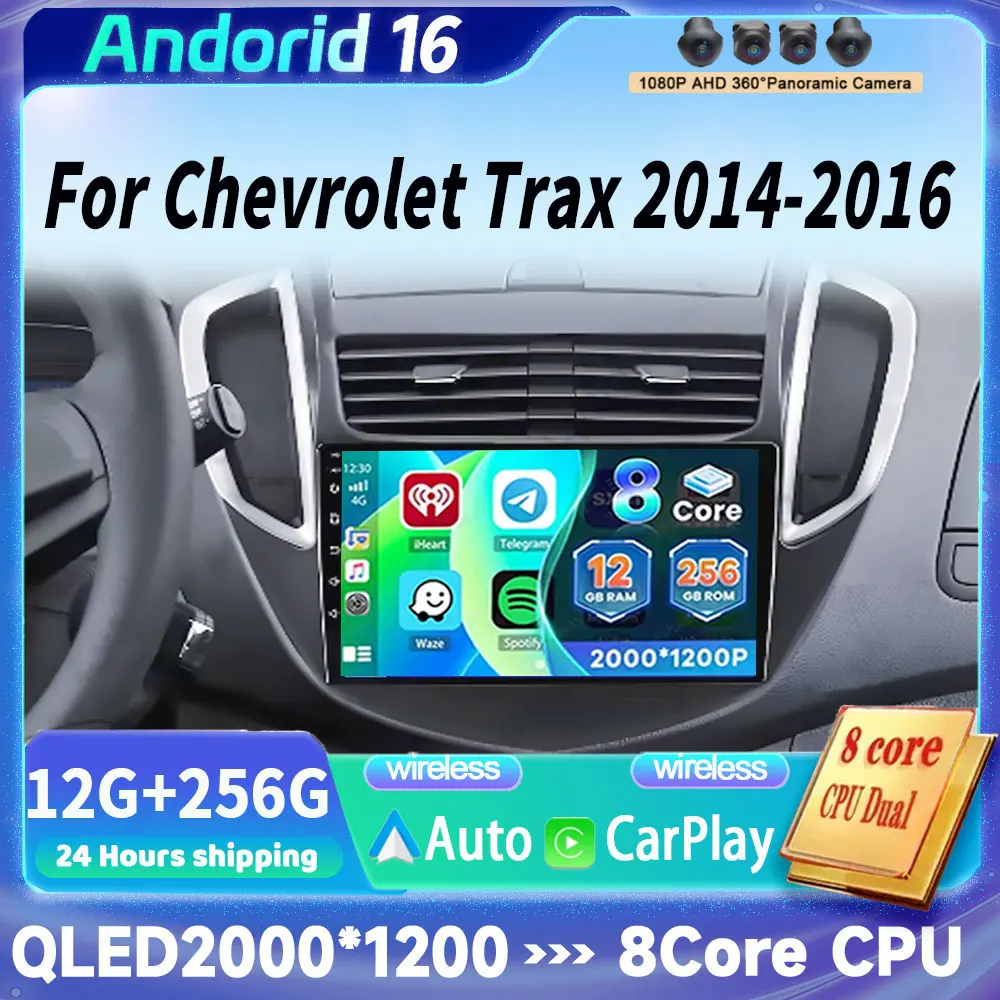 

Автомагнитола Android 16 с мультимедиа и видеоплеером для Chevrolet Trax 2014-2016, автомобильная стереосистема с GPS-навигацией и Carplay, головное устройство с экраном